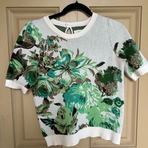 Maeve By Anthropologie Short Sleeves Sweater Harmon Jacquard White size S